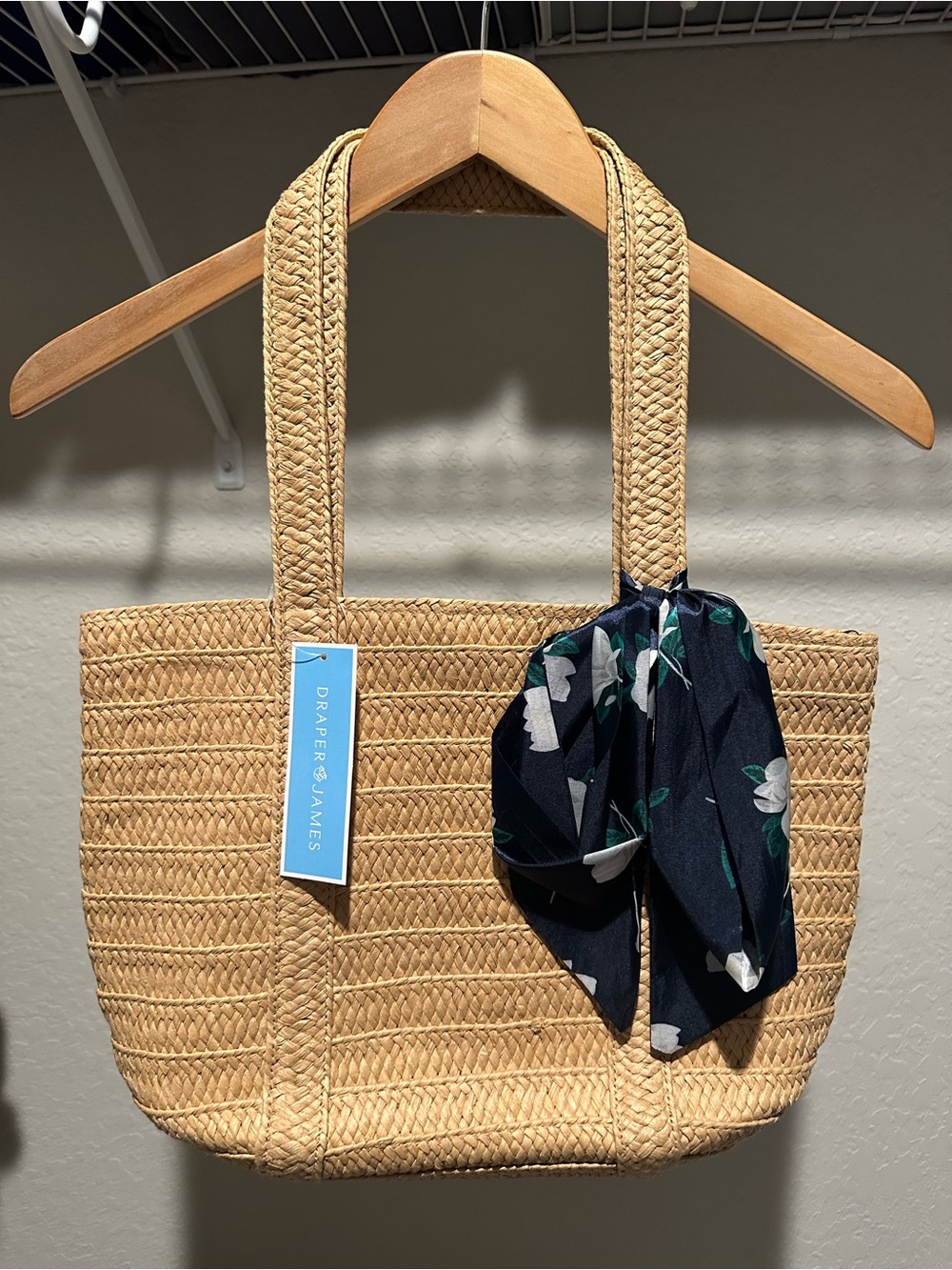Draper James Navy-Lined StrawTote